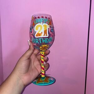 Lolita “happy 21st birthday” hand painted wine glass